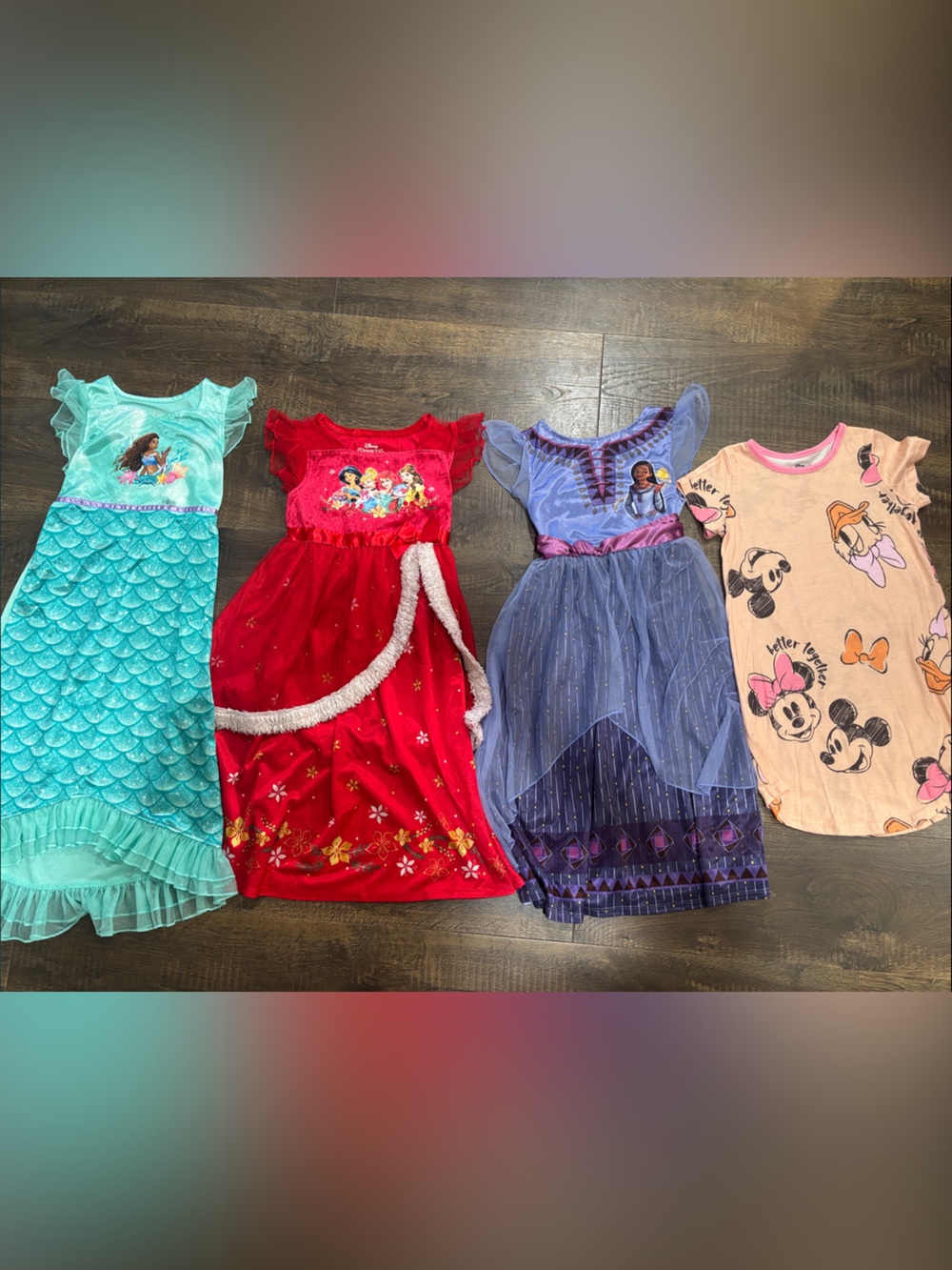 Girls Character Dress Lot - night gowns Disney Prints (Red, Teal, Purple, Pink)